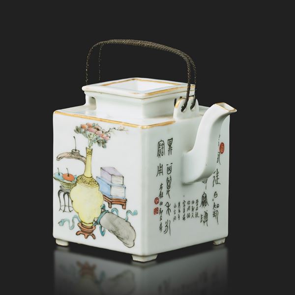 Porcelain teapot with inscriptions, “Ba Jiao Yu” poem by ChengGai (Song Dynasty), China, 20th century