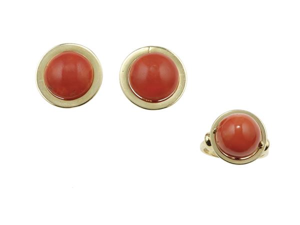 Coral and gold demi-parure