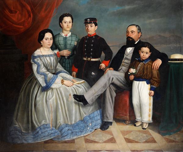 Scuola napoletana del XIX secolo Ritratto di famiglia