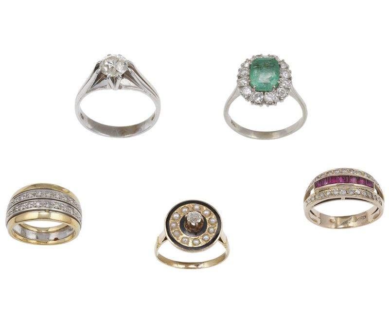 Five gem-set and gold rings  - Auction Jewels - Cambi Casa d'Aste