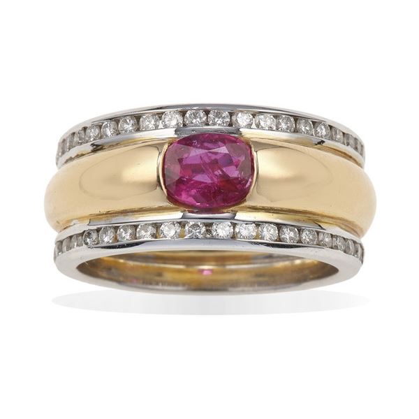 Ruby, diamond and gold ring