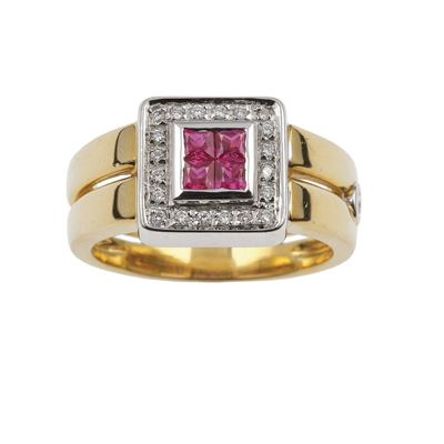 Anello con Diamanti e Piccoli Rubini