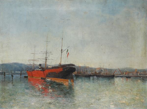 Agostino Fossati - Porto con navi