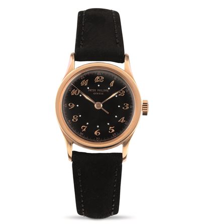 Raro ed Affascinante Calatrava Ref 2555 in Oro Rosa 18k, Secondi Centrali Quadrante Nero Numeri B...