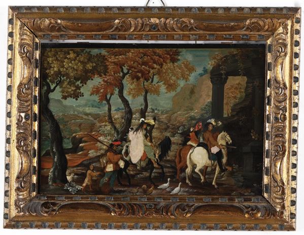 Scuola olandese del XVIII secolo Paesaggi con scene di genere