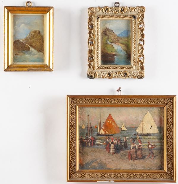 Scuola del XIX secolo Tre dipinti a soggetto paesaggistico