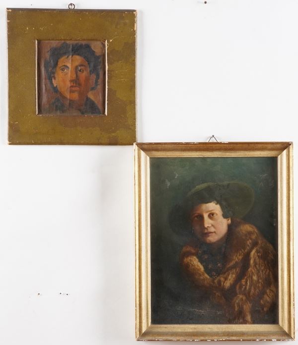 Scuola del XIX secolo Due dipinti raffiguranti ritratti