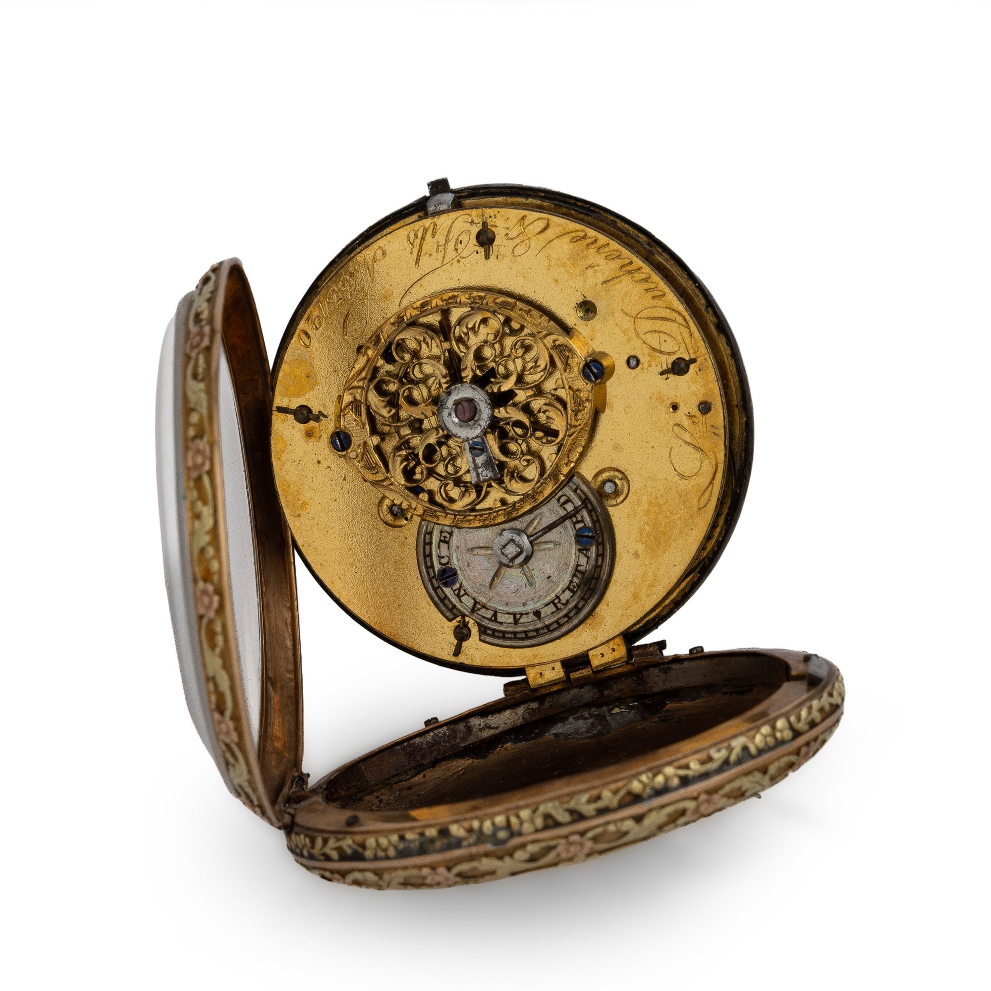 Ls. Duchene Et Fils - Orologio da tasca in oro 14 k con cassa decorata e quadrante argentè lavora...
