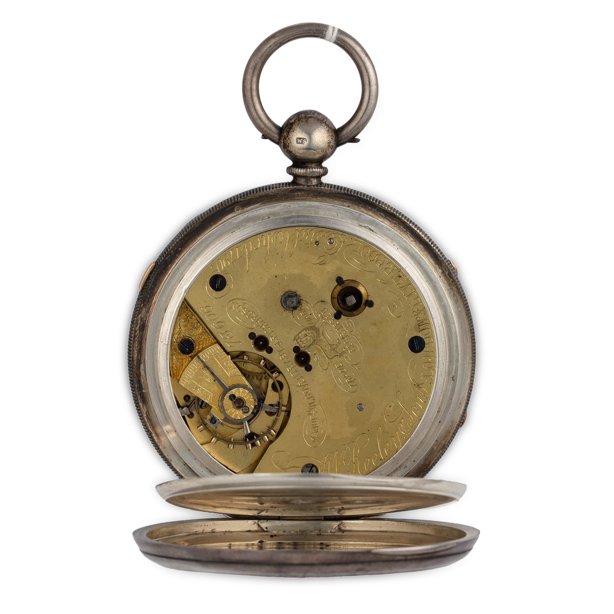 J. Richardson, Stop Watch cronografo inglese in argento, quadrante bianco con numeri romani