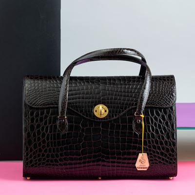 Rino's Borsa in Coccodrillo Marrone Scuro con Autorizzazione Cites, Manifattura Artigianale, Port...