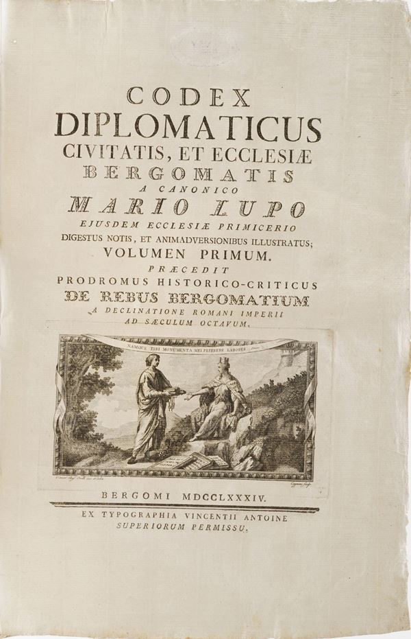 Lupo Mario  Mancante della tavola n.4 Codex diplomaticus civitatis, et ecclesiae bergomatis... volumi I e II, Bergamo, Tipografia Vincenzo Antoine, 1784-1799