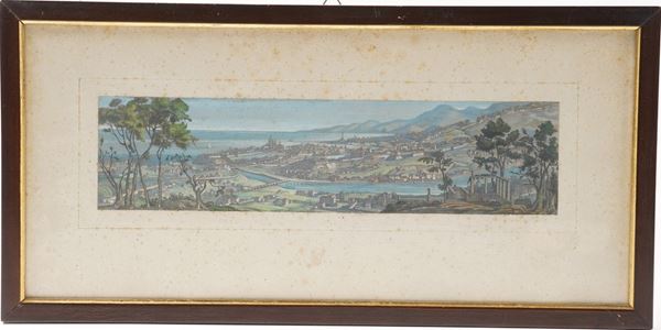 Genova-Acquarello o tempera Veduta della città di Genova ripresa dalle colline di Albaro. Genova, 1842
