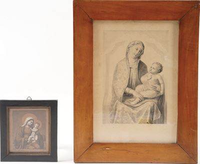 Religione-iconografie Mariane Bella Incisione Raffigurante la Madonna Col Bambino Entro Cornice A...