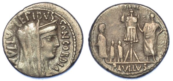 AEMILIA. L. Aemilius Lepidus Paullus, 62 a.C. Denario.