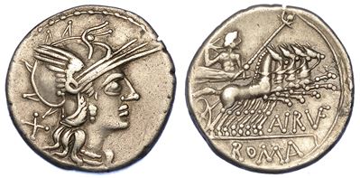 Aurelia. Aurelius Rufus o Annius Rufus, 144 a.C. Denario.