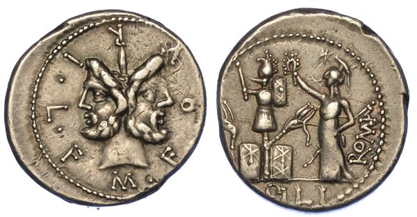 FURIA. M. Furius Philus, 121 a.C. Denario.