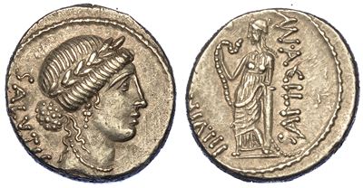 Acilia. Mn. Acilius Glabrio, 49 a.C. Denario.