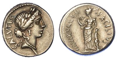 Acilia. Mn. Acilius Glabrio, 49 a.C. Denario.