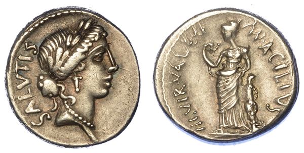 ACILIA. Mn. Acilius Glabrio, 49 a.C. Denario.