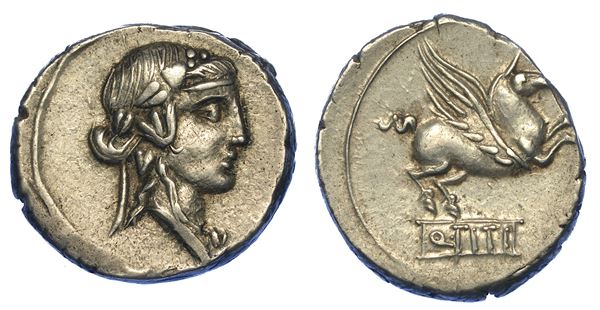TITIA. Q. Titius, 90 a.C. Denario.