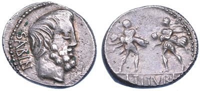 Tituria. L. Titurius L. F. Sabinus, 89 a.C. Denario.