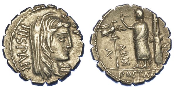 POSTUMIA. A. Postumius A.f. Sp.n. Albinus, 81 a.C. Denario.