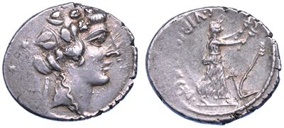 Vibia. C. Vibius C. F. C. Pansa Caetronianus, 48 a.C. Denario.