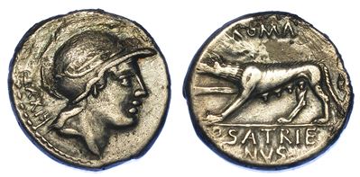 Satriena. P. Satrienus, 77 A. C. Denario.