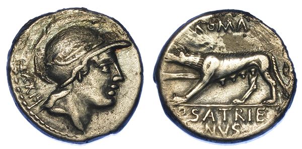 SATRIENA. P. Satrienus, 77 a. C. Denario.