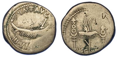 Marc’antonio (+30 a.C.). Denario, Anni 32-31 a.C. Zecca Itinerante con Marc’antonio.
