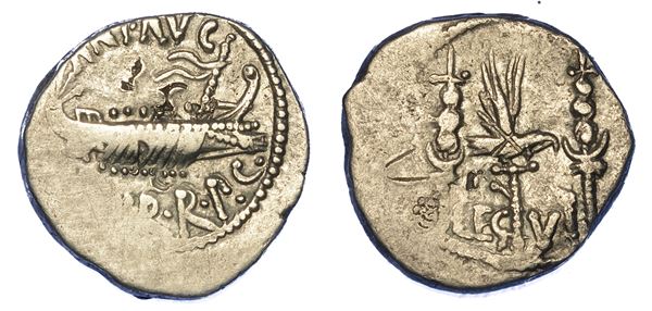 MARC’ANTONIO (+30 a.C.). Denario, anni 32-31 a.C. Zecca itinerante con Marc’Antonio.