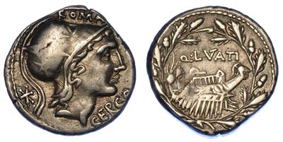 Lutatia. Q. Lutatius Cerco, 109-108. a.C. Denario.