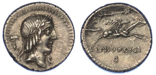 CALPURNIA. L. Calpurnius Piso Frugi, 90 a.C. Denario.