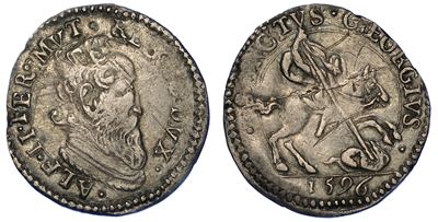 Ferrara. Alfonso II D'este, 1559-1597. Giorgino o Grosso 1596.