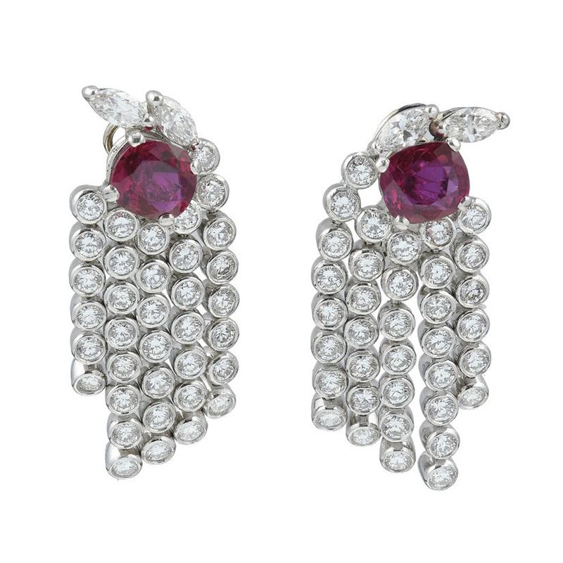 Orecchini con diamanti e rubini Thailandia  - Asta Vintage Jewellery - Cambi Casa d'Aste