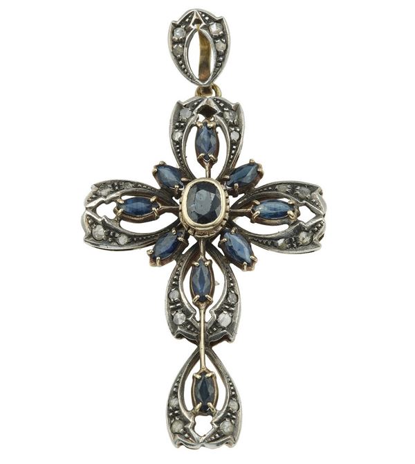 Sapphire and rose-cut diamond pendant