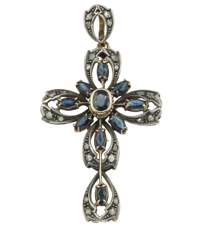 Sapphire and rose-cut diamond pendant  - Auction Jewels - Cambi Casa d'Aste