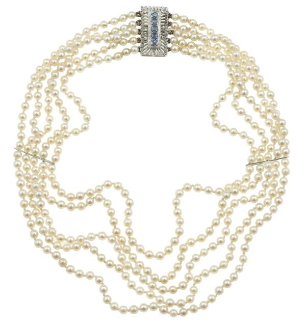 Cultured pearl and sapphire necklace