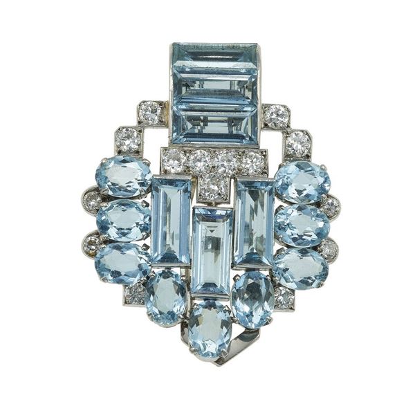 Cartier, London. Clip con acquamarine e diamanti