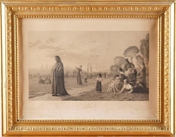 Due incisioni raffiguranti Dante a Firenze e Luigi XIV, XIX secolo