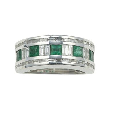 Damiani. Anello "belle Epoque" a Fascia con Smeraldi e Diamanti