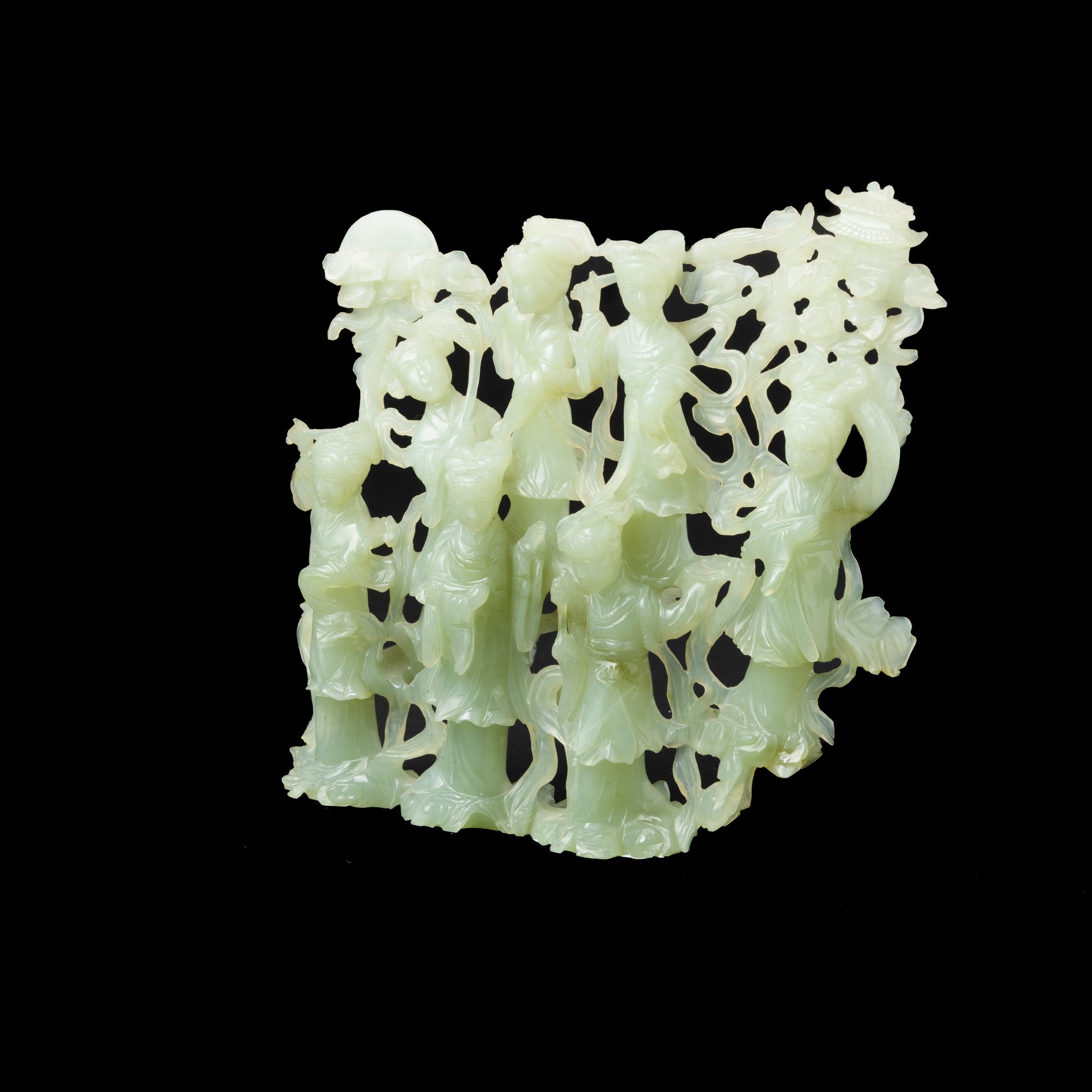 Gruppo in Giada Scolpito e Traforato Raffigurante Fanciulle, Cina, Dinastia Qing, XIX Secolo
