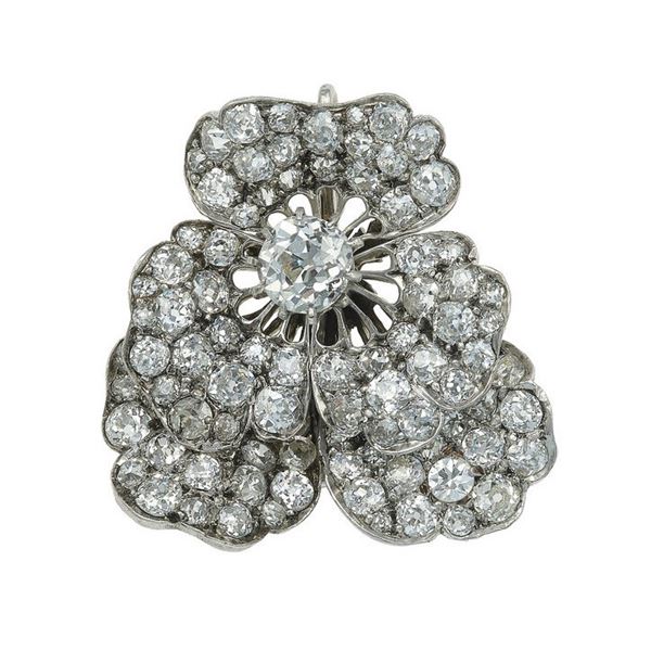 Diamond and platinum "pansy" brooch/pendant