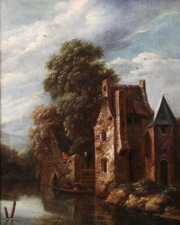 Lambert van der Straaten (1631 Haarlem - 1712 Haarlem) Veduta di città con canale