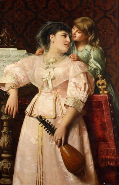 Figura Femminile con Bimba e Mandolino