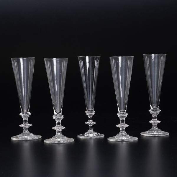 Cinque flütes in vetro molato, metà XIX sec. circa