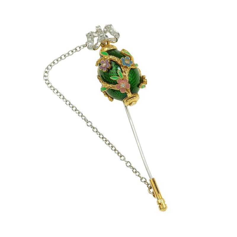 Spillone con smalti policromi e diamanti  - Asta Gioielli - Cambi Casa d'Aste