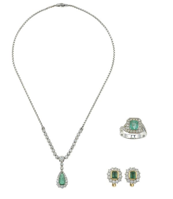 Emerald and diamond parure