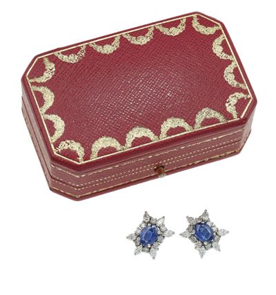 Cartier, Orecchini in montatura in platino con zaffiri Sri Lanka e diamanti