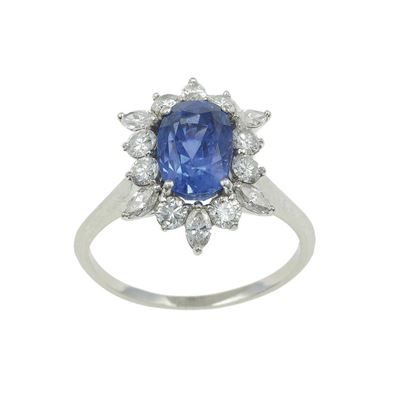 Anello con zaffiro del Sri Lanka, 3,02 ct, montatura in platino con diamanti